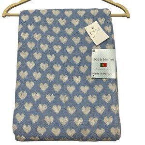 Roca Home Throw Blanket Blue White Heart Texuted Fringe Oversized  Portugal